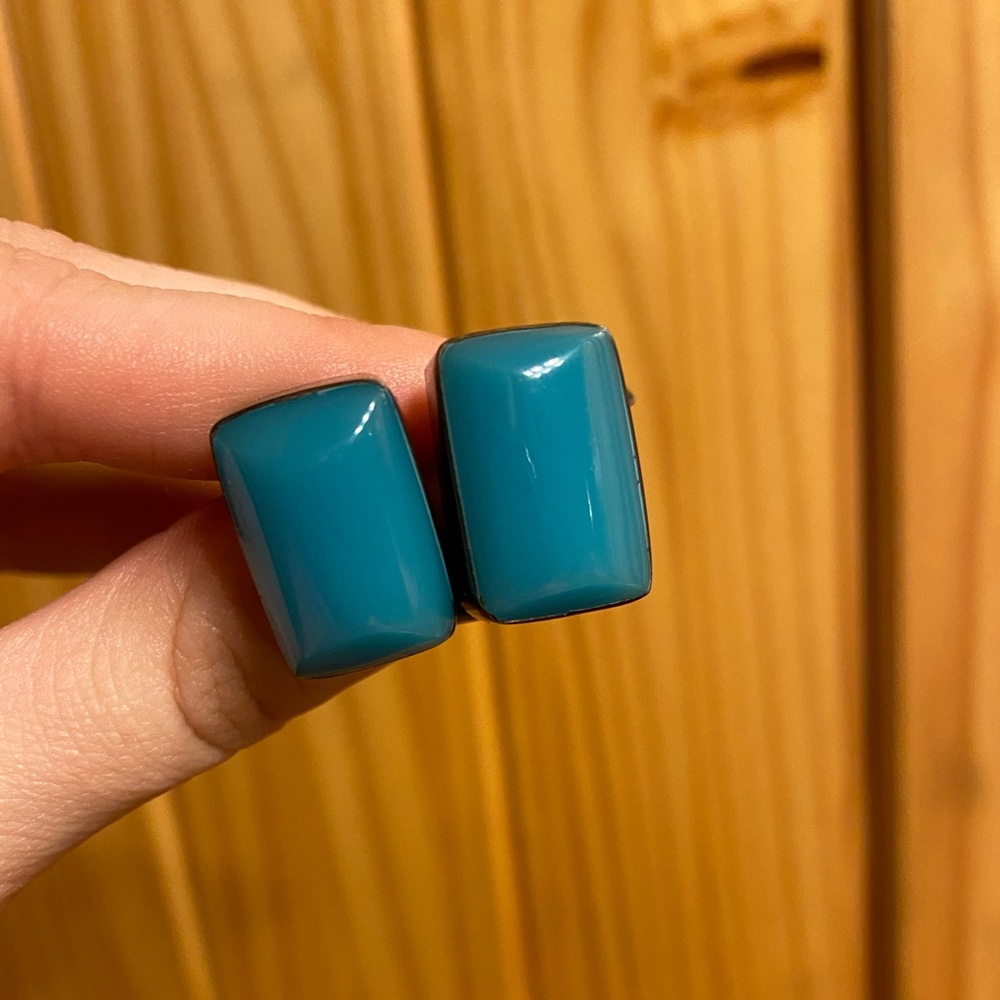 Turquoise Rectangle Stud Earrings - image 1